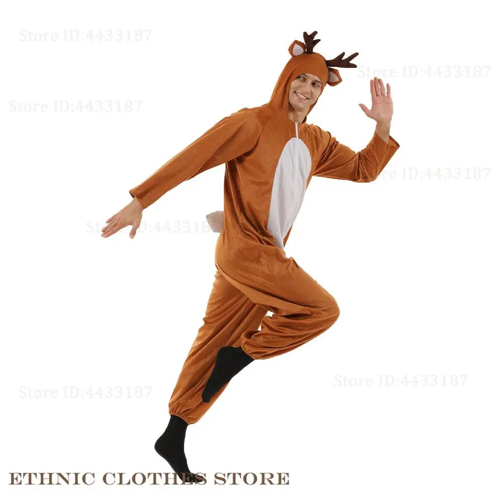 Christmas Reindeer Cosplay Costume Cartoon Kigurumi Jumpsuit Pajama Funny Parent-Child Outfit Onesies Bodysuit Halloween Costume