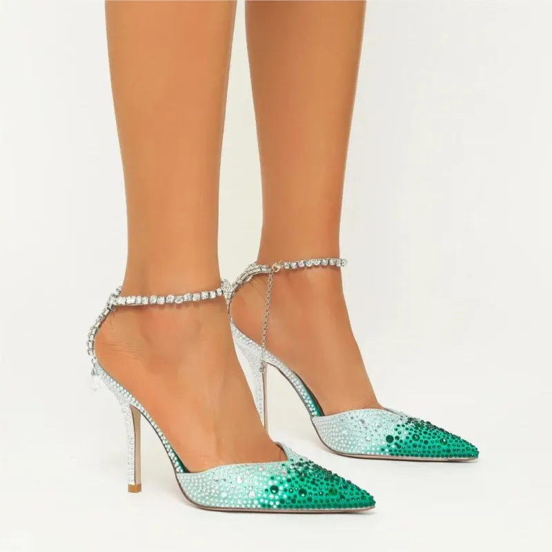 حذاء نسائي بكعب عالٍ متدرج مرصع بحجر الراين مرصع بالألماس مناسب للحفلات وحفلات الزفاف وأحذية وصيفات العروس والمواعيد والأزياء #4