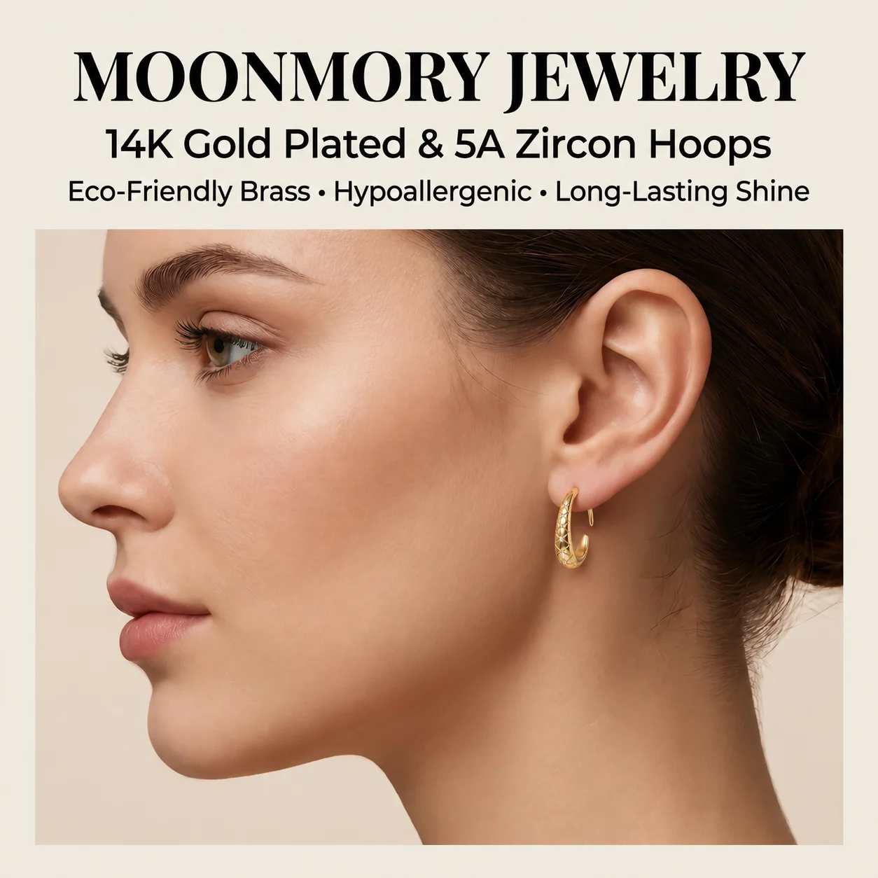 Moonmory Minimalistische Luxus-Ohrringe mit einzigartigem Birnen-X-Streifen-Design für Damen, 5A Messing, Zirkon, 14k Doppel-Goldplattierung, Geschenk-Ohrringe – Detail 2