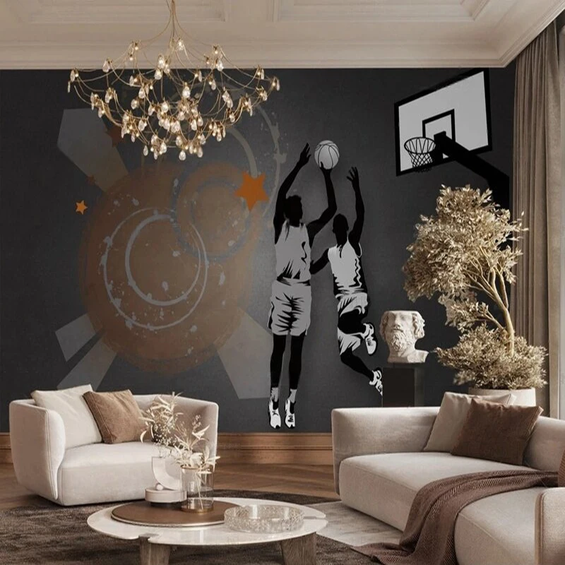 Modern simple and high-end basketball-themed dynamic and energetic decorative picture TV luxury home bedroom background wall