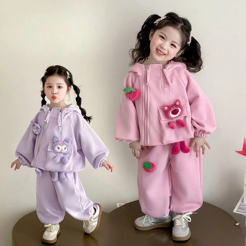

Sweet Kuromi Kawaii Sanrio Children Cartoon Set Autumn Comfortable Pants Cute Student Outing Jacket Birthday Gift for Girls
