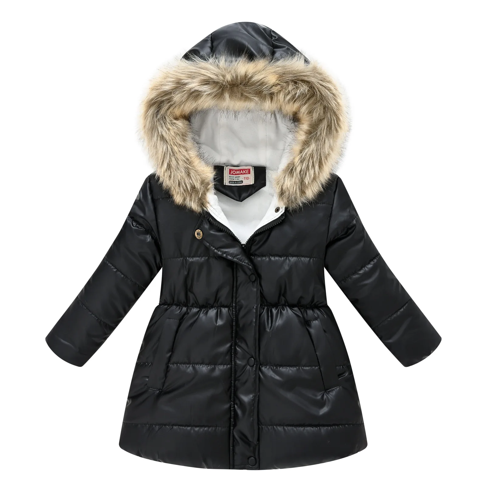 Thickened winter explosive fashion cotton-padded girl brightening thickened hooded fur collar casual and down jacket 3-10 years