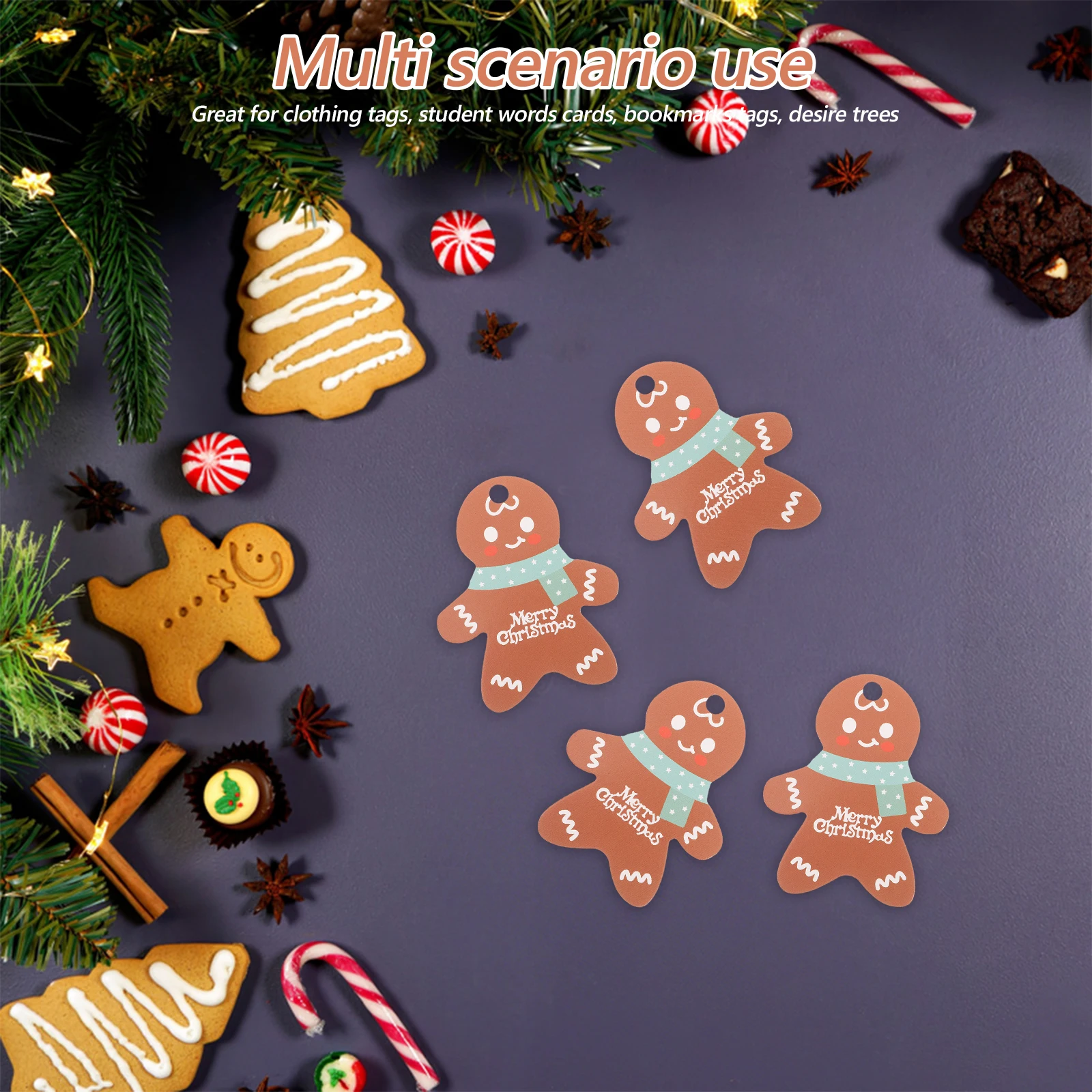 

50 PCS Gingerbread Man Decoration Christmas Tag Merry Tags for Presents Xmas Labels