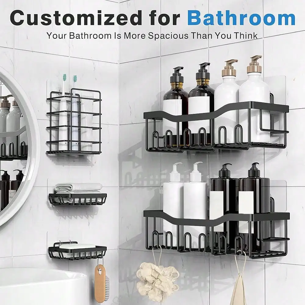5pcs Adhesive Shower Caddy Organizer: A Rust-Proof Storage Revolution thumbnail