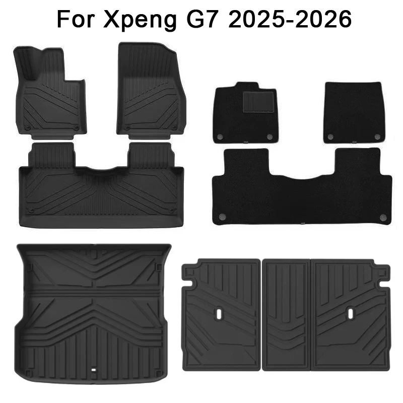 Car Floor Mats for Xpeng G7 2025 2026 Cargo Liner Trunk Mat TPE 3D Xiaopeng Foot Mat Waterproof Odorless Tray Set BLACK