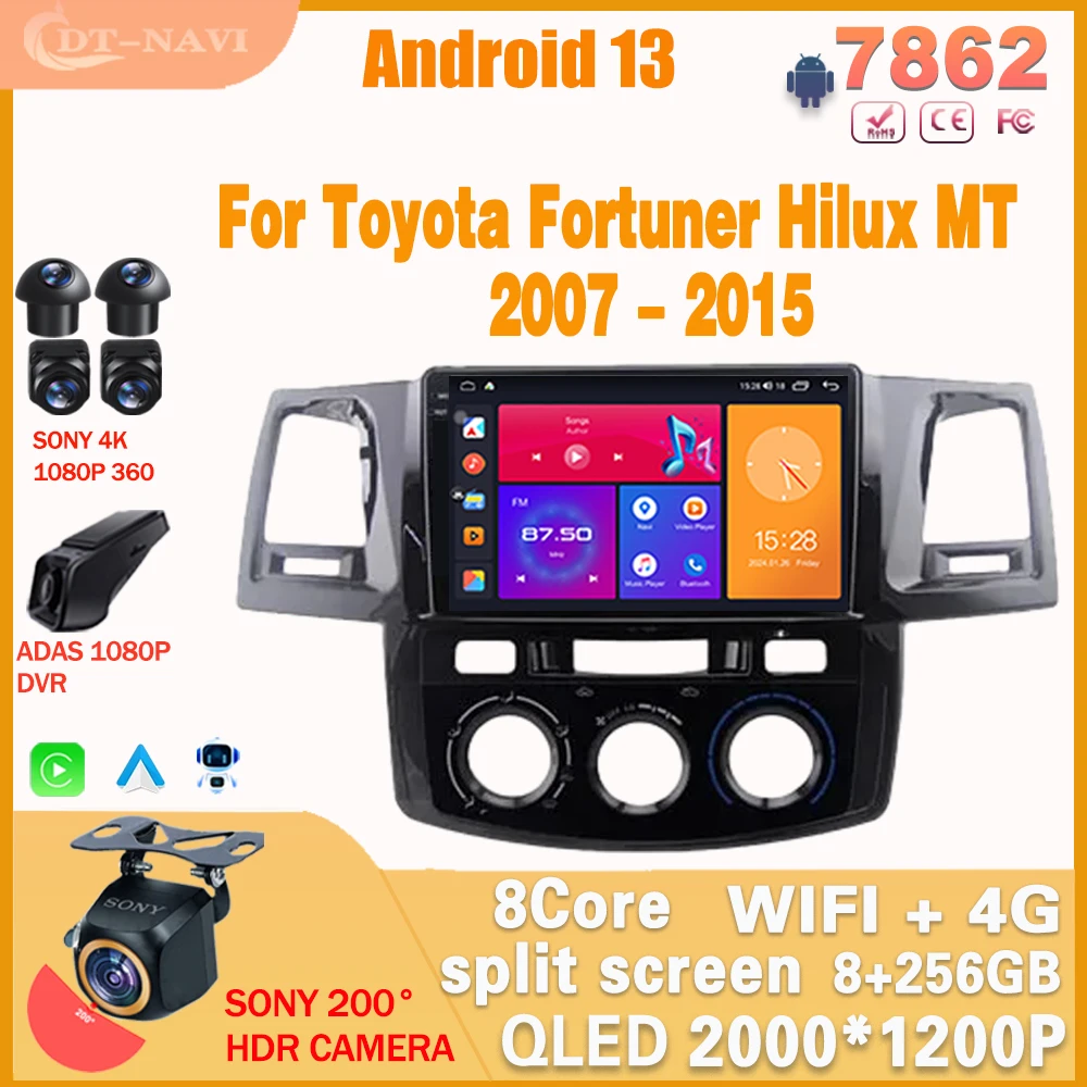 

Автомобильный радиоприемник Android13 для Toyota Fortuner Hilux MT 2007 2008 2012 2015, мультимедийный видеоплеер с GPS-навигацией, 2Din DVD 4G