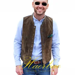 Vintage Suede Men's Suit Vest Waistcoat Single Breasted Vest Western Cowboy Men Vests