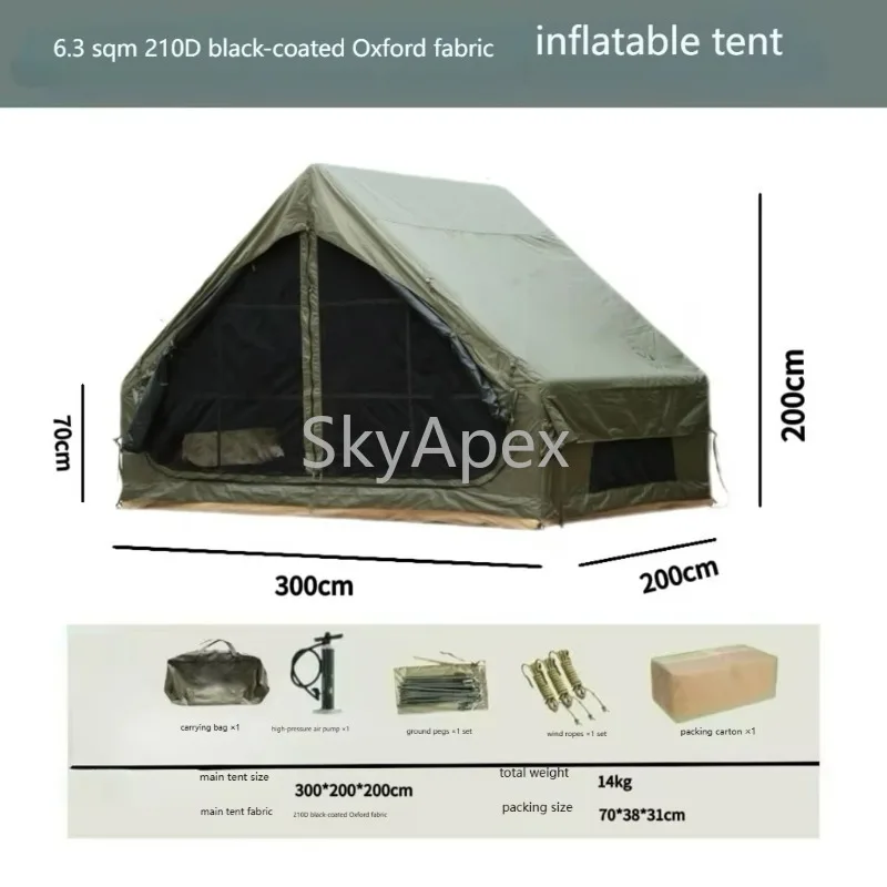 6.3m Vinyl Inflatable Tent Automatic Thick Folding Portable Four-Season Green Single Door  Waterproof UV  For 3-4 People Camping