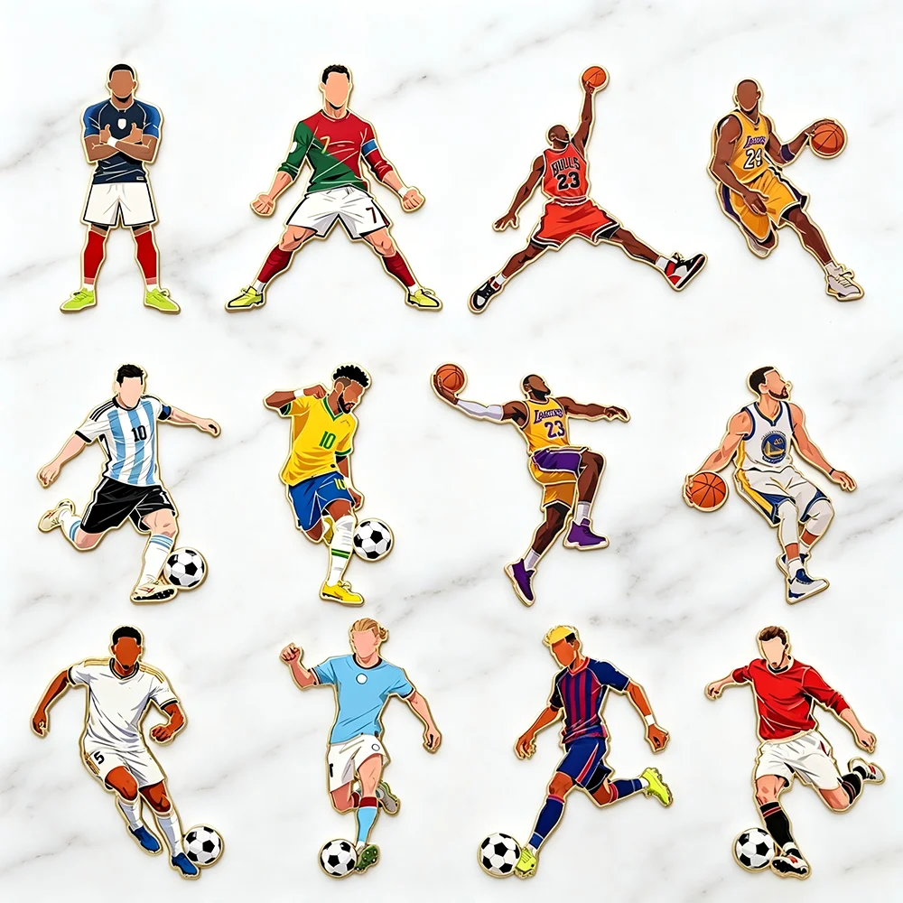 4/12 pièces Épingles à revers créatives en émail, thème joueurs de basketball et de football, figurines de stars du sport, objets de collection pour vêtements, sacs à dos, cadeaux