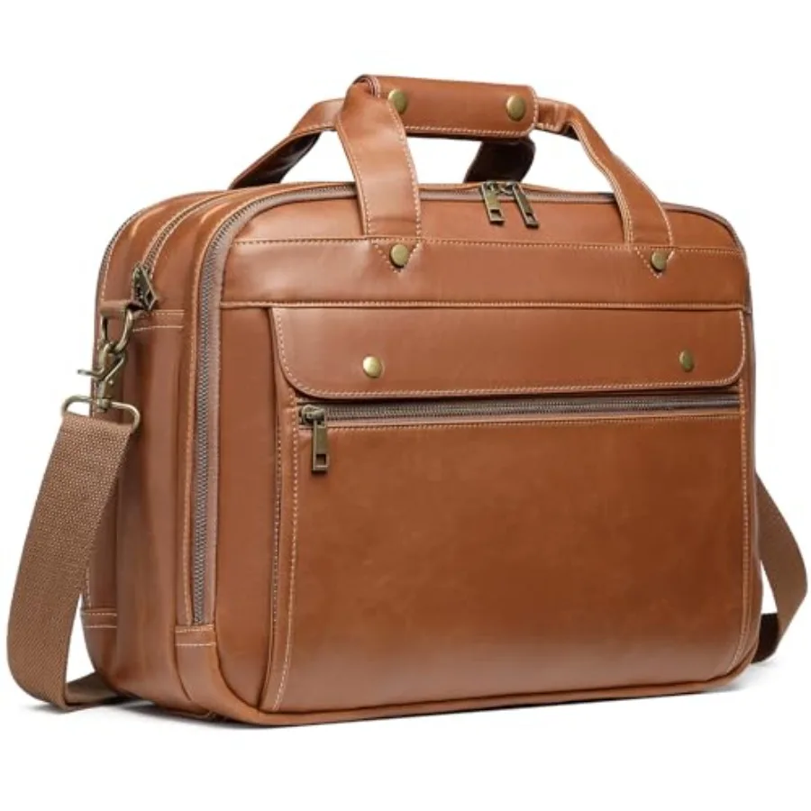 

Leather Briefcases for Men 15.6 Inch Laptop Messenger Bag with Triple Compartments Water-Resistant Computer Shoulder Bag for Bu