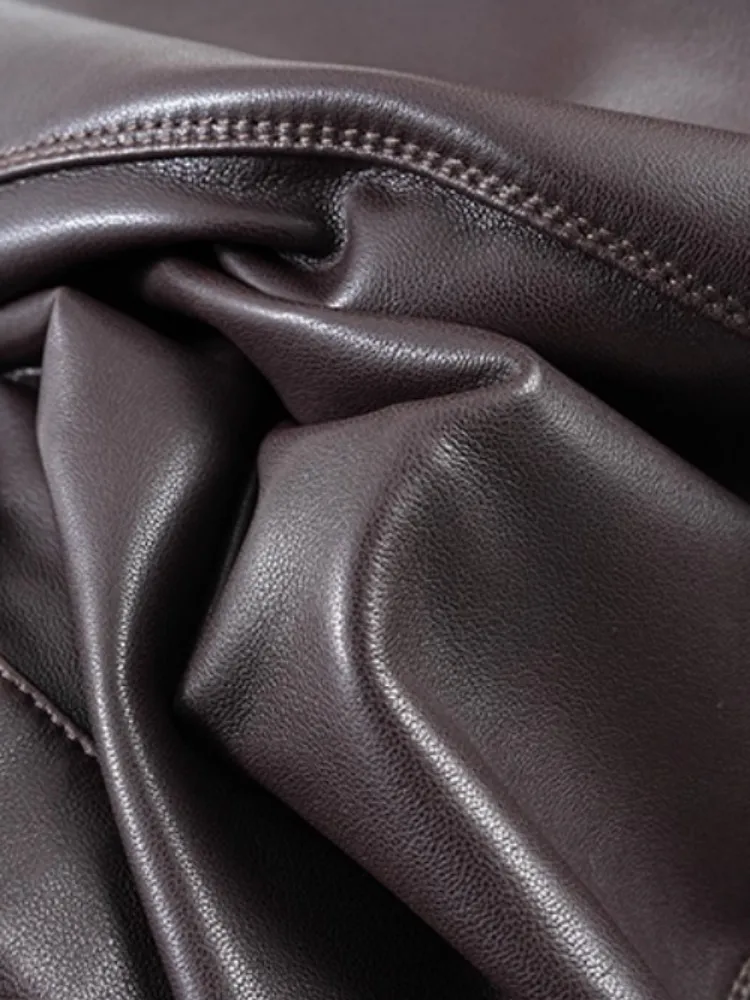 Herbst Neue Frauen Aus Echtem Leder Jacke Zipper Turndown Kragen Einfarbig Hohe Qualität Kurzen Stil Schaffell Mantel Streetwear