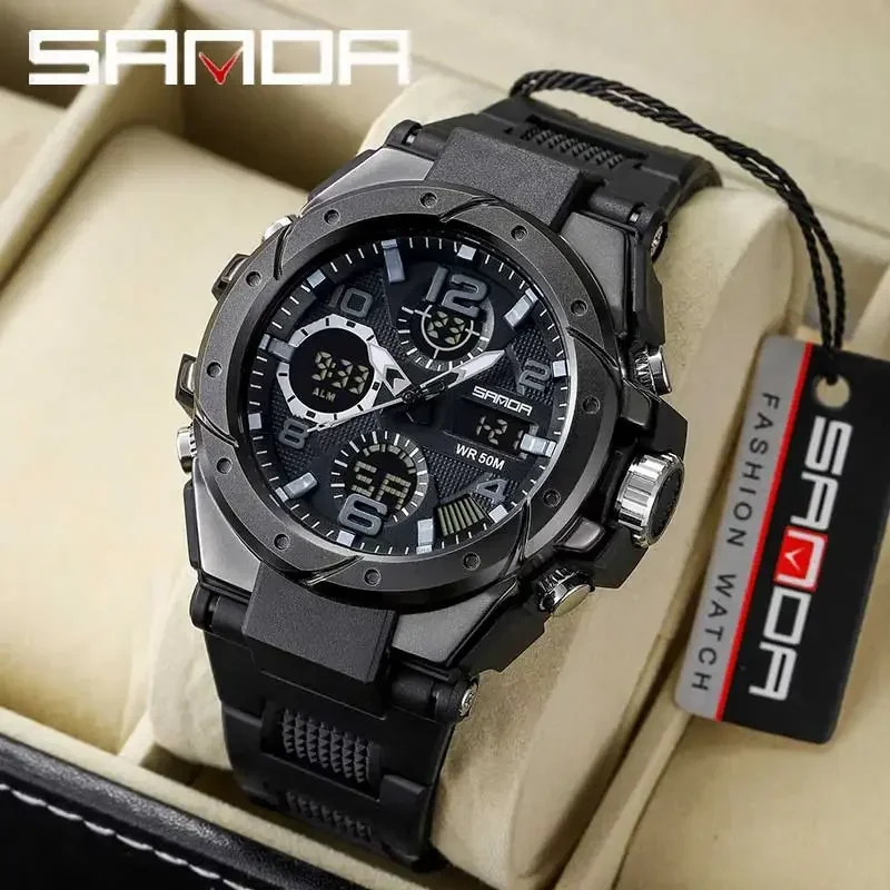 

SANDA 6008 Watch for Men Military Outdoor Sports Waterproof LED Dual Display Quartz Digital Wristwatches Mens Reloj Hombre