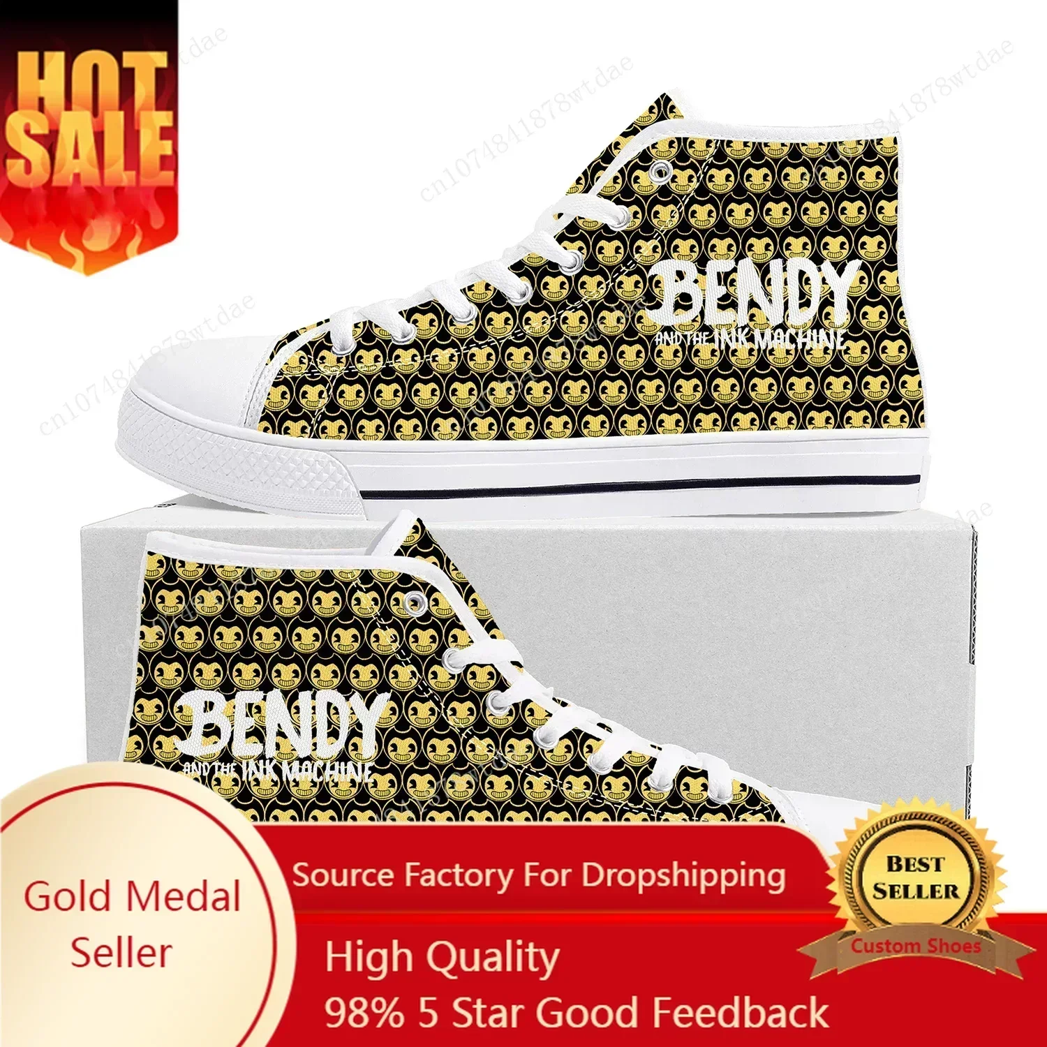 Anime Game I-Ink M-Machines High Top Sneakers Mens Womens Teenager B-Bendy High Quality Canvas Sneaker Couple Customized Shoes