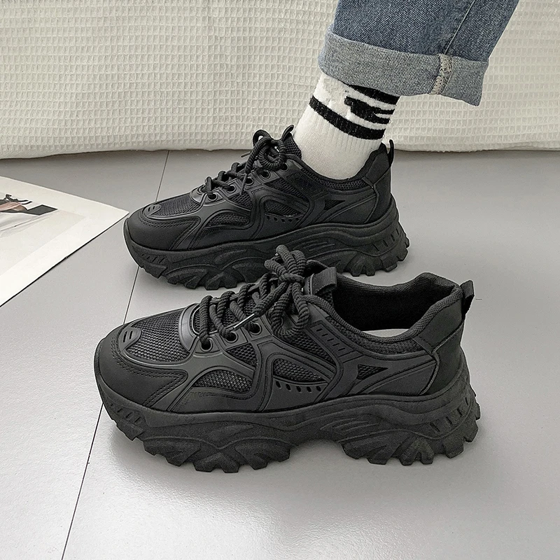 

Thick-soled Solid Color Dad Shoes for Female Students Running Sneakers 2024 New Summer Mesh Breathable Casual Shoes