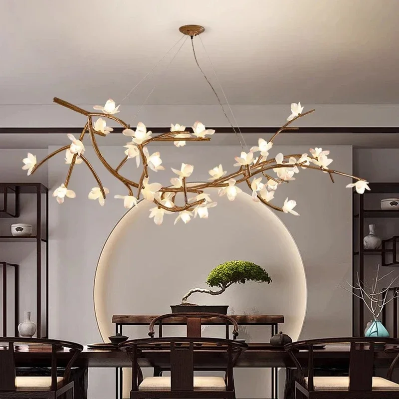 Flower Art Modern Wood Home Decor Led Lights Pendant Light Lamp For Living Room Chandeliers For Dining Room Hanging Light Indoor