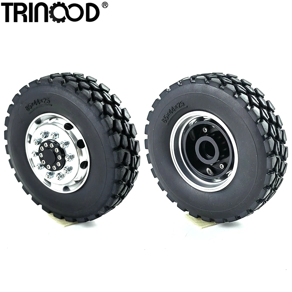 

TRINOOD Front Wheel Hubs Rims and Rubber Tires Set for 1/14 Tamiya Truck Trailer Tractor Cargo Tow Drag Car Wheels Parts