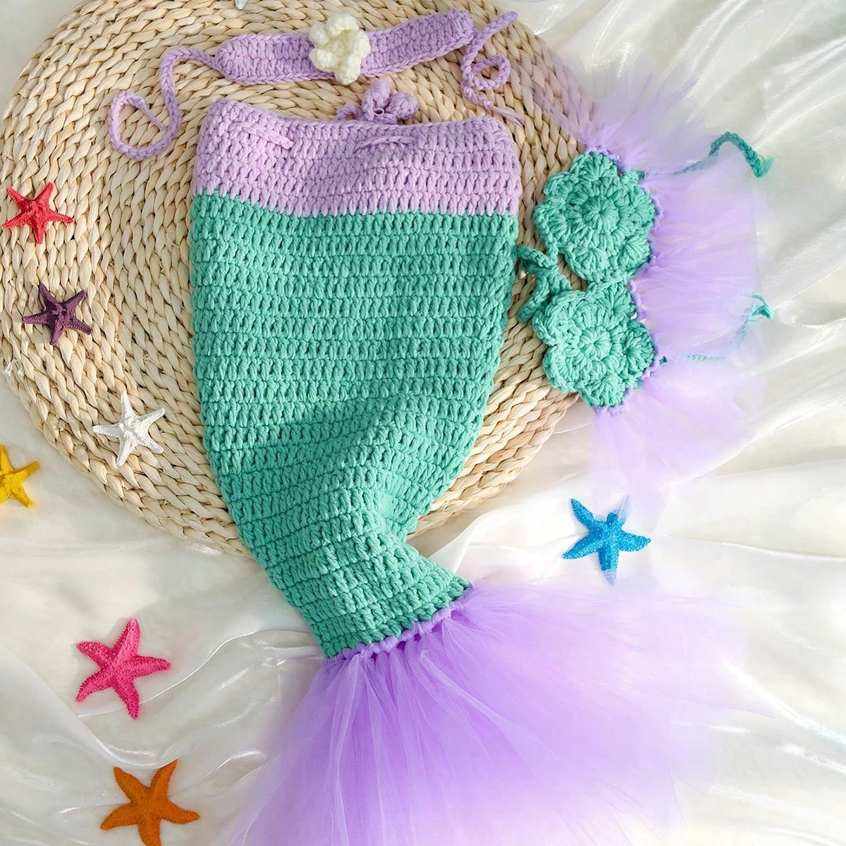 Ylsteed Newborn Photography Props Crochet Mermaid Outfit for Photo Shoot Mermaid Baby Mermaid Costume with Headband and Bra