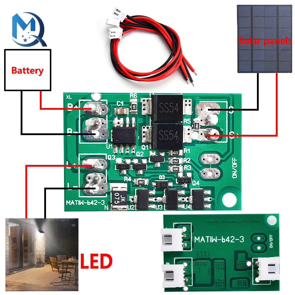 Painel de carregamento solar automático com placa, luz noturna led, interruptor de controle da lâmpada do jardim e pátio, módulo de atraso com linha terminal