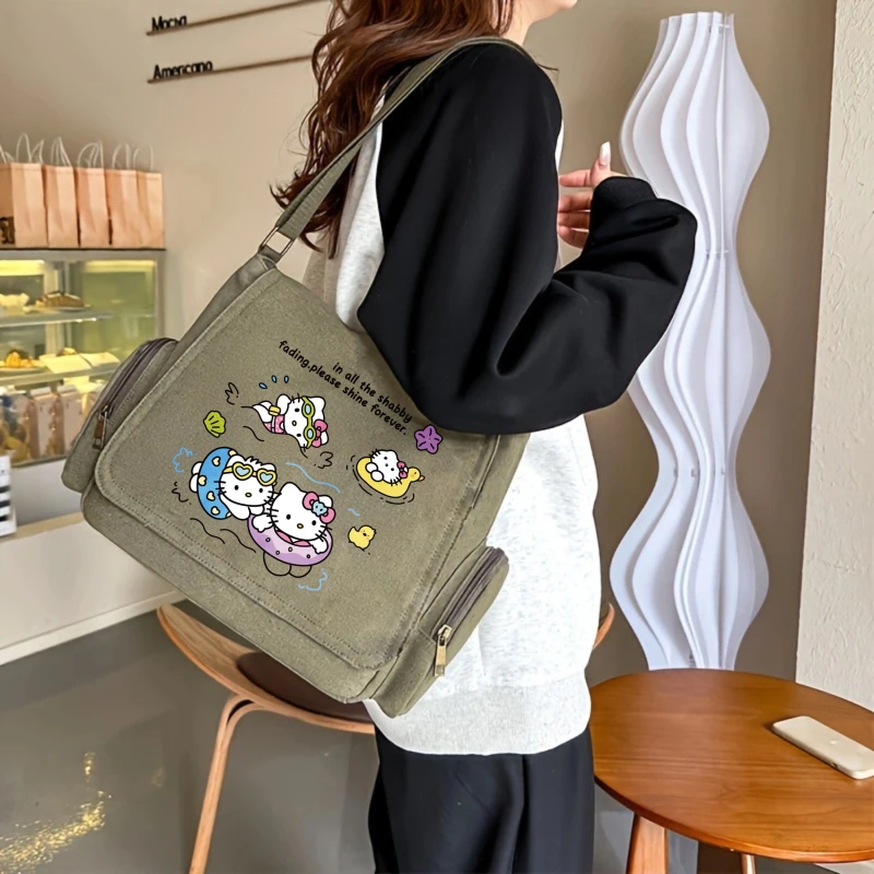 Olá kitty tema bolsa feminina dos desenhos animados natação olá kitty grande bolsa de ombro kawaii tote bolsa mensageiro para compras femininas