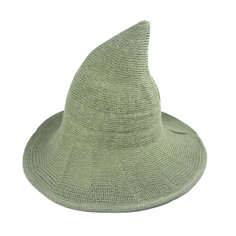 Cosplay Headpiece Knitted Witch Hat Wide Brim Solid Color Wizard Cap Breathable Pointed Top Pointed Bonnet Teens
