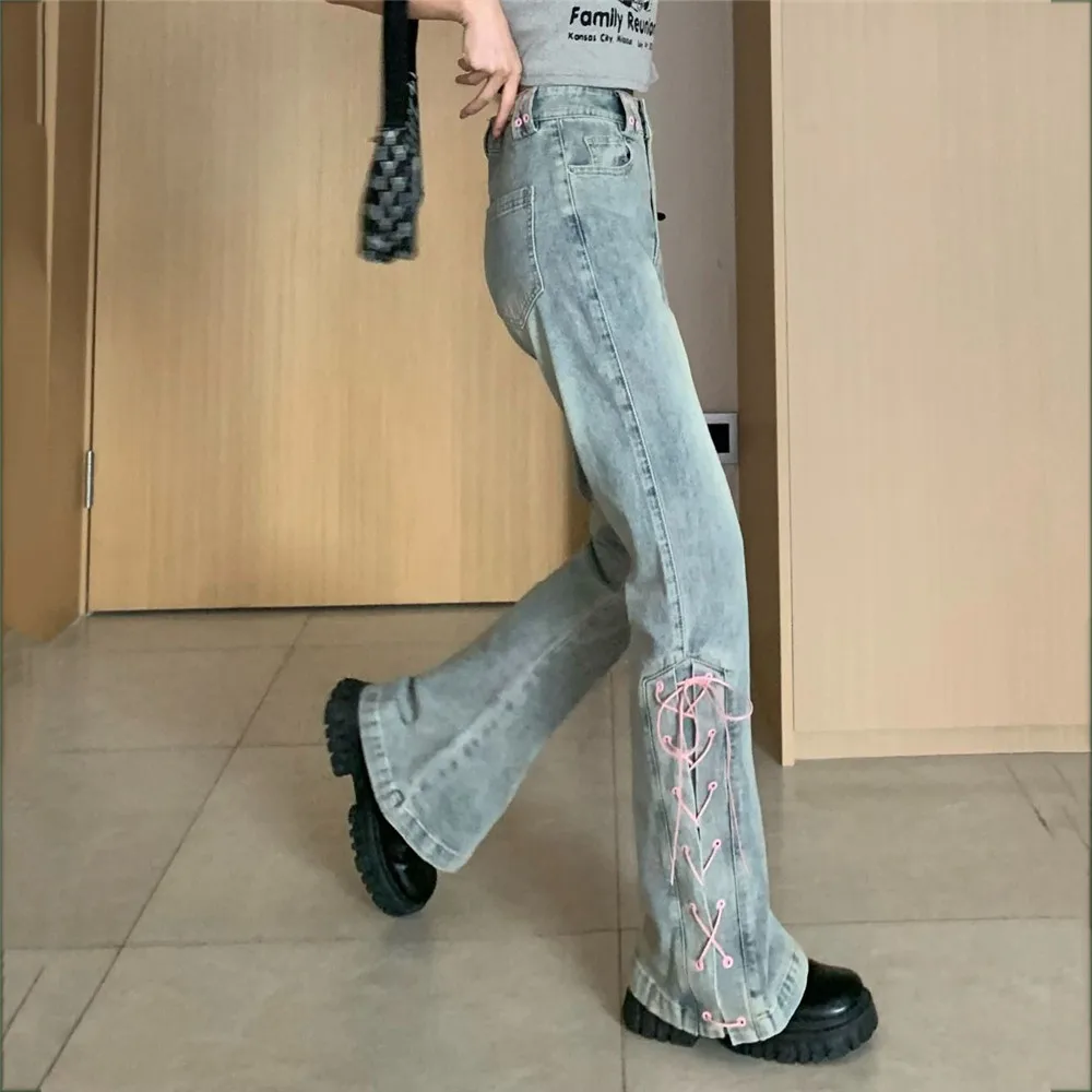 

High Waisted Slim Street Flare Jeans Women Casual Vintage Wide Leg Denim Pants Korean Style Skinny Denim Trousers Female Design