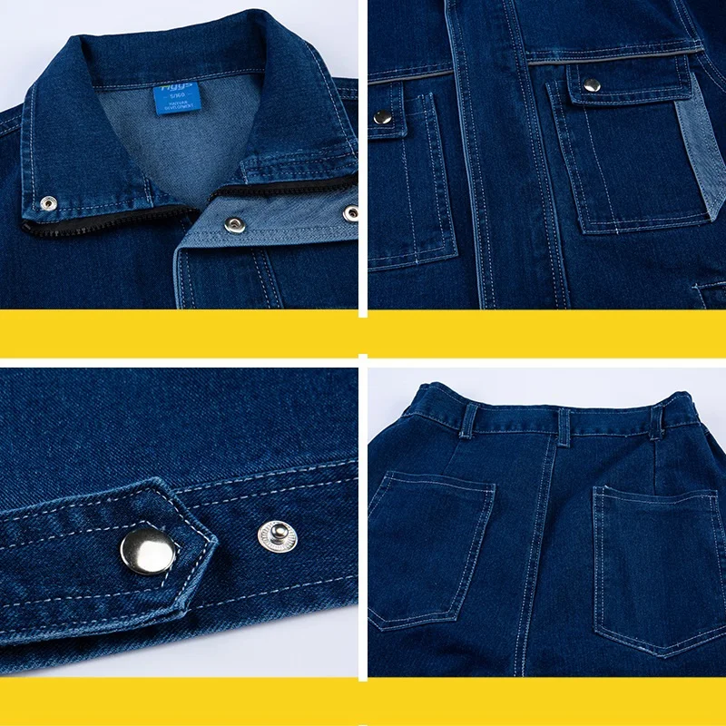 Macacão jeans elástico para homens, soldagem, soldador anti-quente e anti-faísca, reparo automático, roupas de proteção trabalhista, primavera e outono