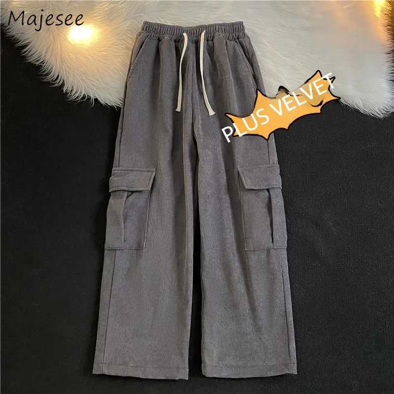 

Casual Pants Men Big Pockets All-match Streetwear Harajuku Plus Velvet Newly Korean Fashion Straight Cargo Pant Teens Chic Ins