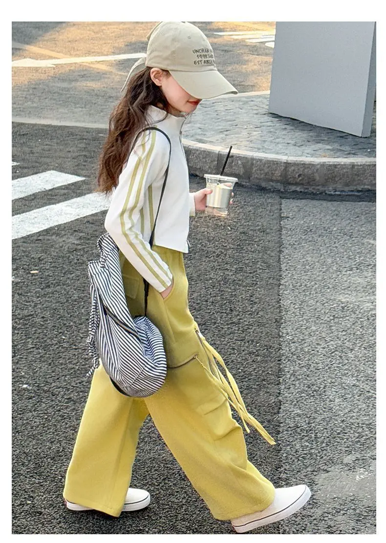 

Spring and Autumn Fashion Cardigan Set New Style for Older Children Trendy Jacket Cargo Pants Casual Drawstring Two-Piece Set