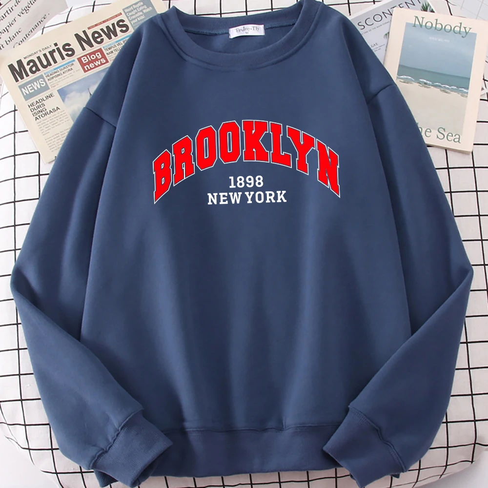 Brooklyn 1898 NEW YORK City Letter Printed Sweatshirt Female Creative Pattern Tops Fleece Hip Hop Pullover Trendy Women Clothes