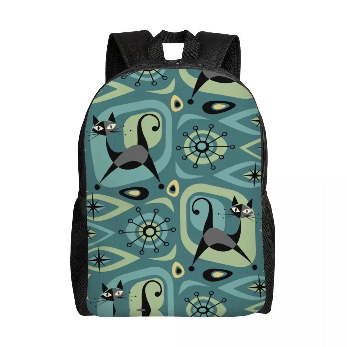 Custom Mid Century Cat Abstract Backpack for Girls Boys Fifties College School Travel Bags Women Men Bookbag Fits 15 Inch Laptop