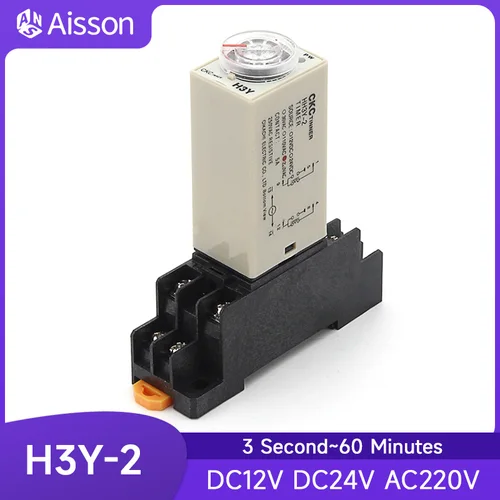 Temporizador de retardo de H3Y-2, interruptor de relé de tiempo DPDT, perilla giratoria ajustable, CA 220V, cc 12V, 24V, 0-60 minutos/segundos con toma de Base