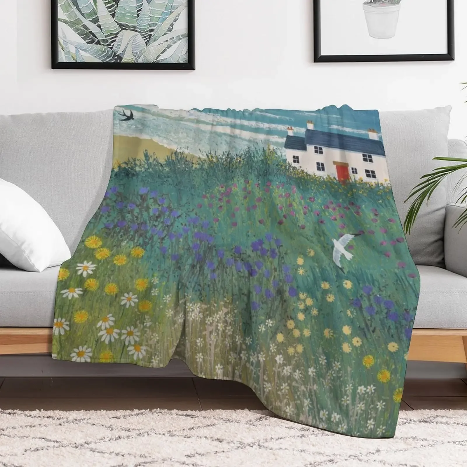 Cottage by Ocean Meadow Throw Blanket Flannel Fleece Soft Warm Throw Blanket