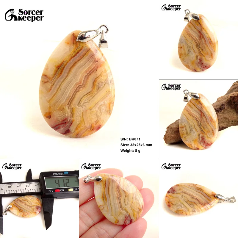 High Quality Pendentif Real Natural Crazy Lace Agate Stone Pendant Chains Necklace For Women's & Men's Jewelry Making BK996H
