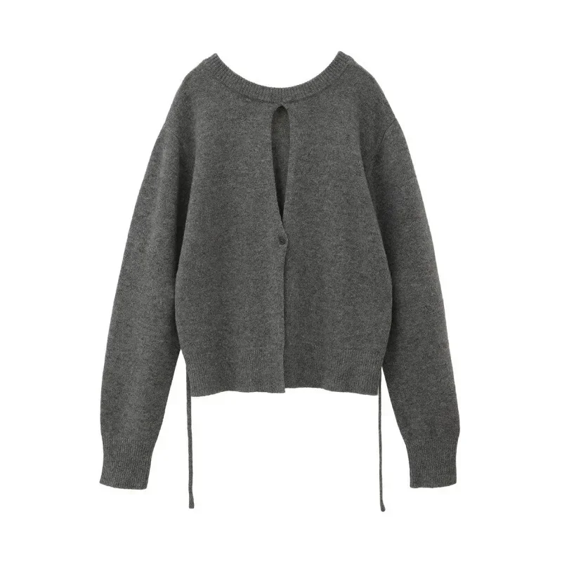 CL @ E-Large Slit Wool Pullovers for Women, Niche Design Sense, Tied Knit Sweater for Warmth, Autumn and Winter, 2024