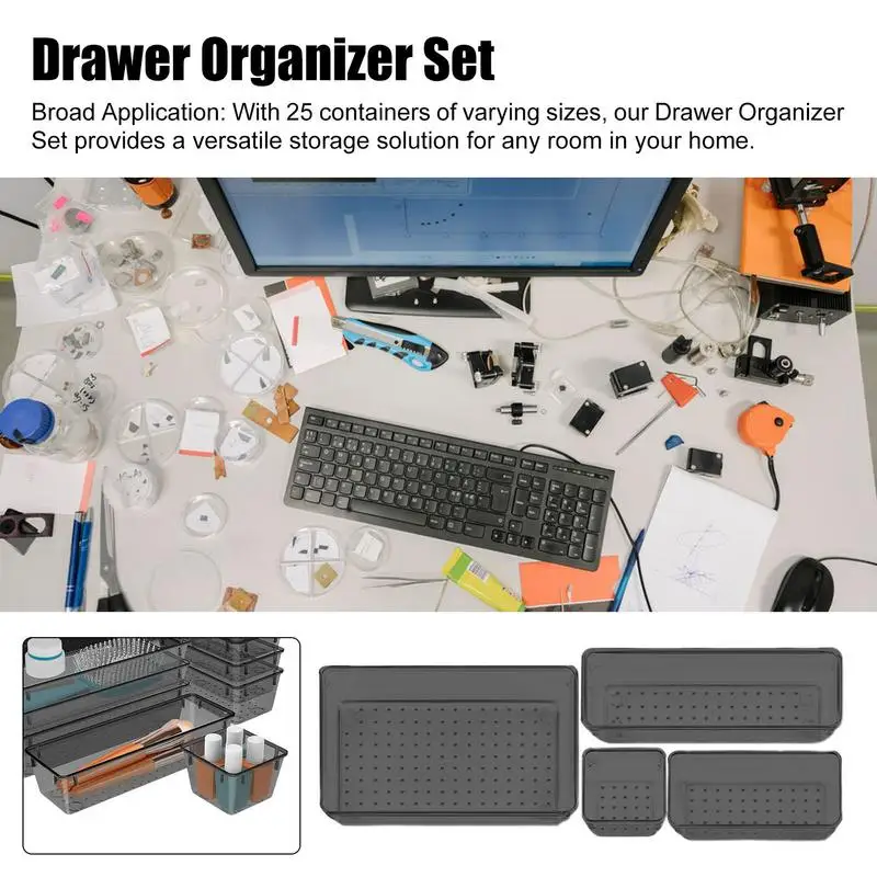 

Drawer Storage Trays 25Pcs Drawer Organizers Drawer Organizers Non-Slip Storage Bins For Gadgets Makeup Jewelries Cosmetics