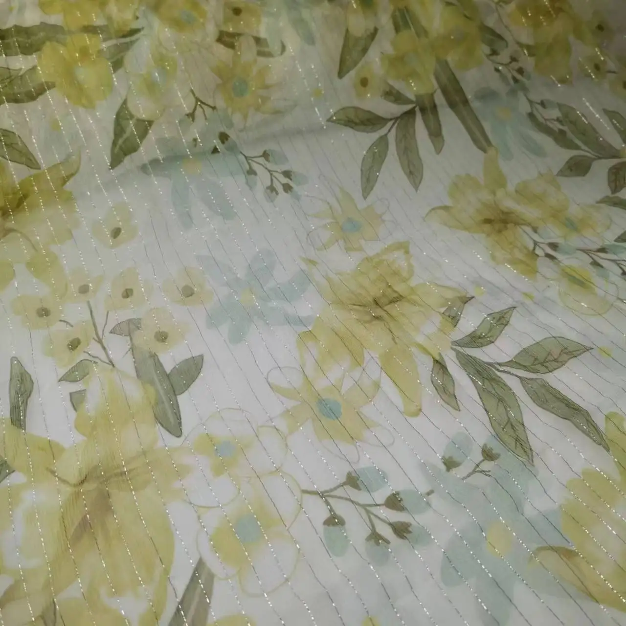 Floral Mulberry Silk Fabric Soft Silk Silver Metallic Jacquard DIY Cloth Dress Scarf Material