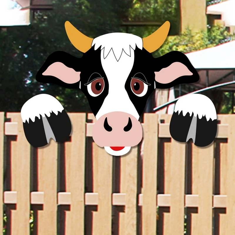 

3D Cow Fence Peeker Decor Cute Peekaboofarm Animal Yard Decoration PVC Garden Fence Ornament, Rustic Farmhouse Outdoor