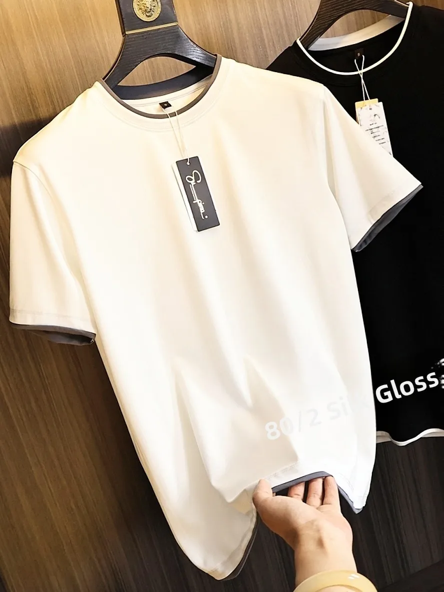 

Мужская круглая футболка Fein Ne ort Sve PIMA, хлопковая цветная поддельная двухсекционная модная летняя одежда для всех