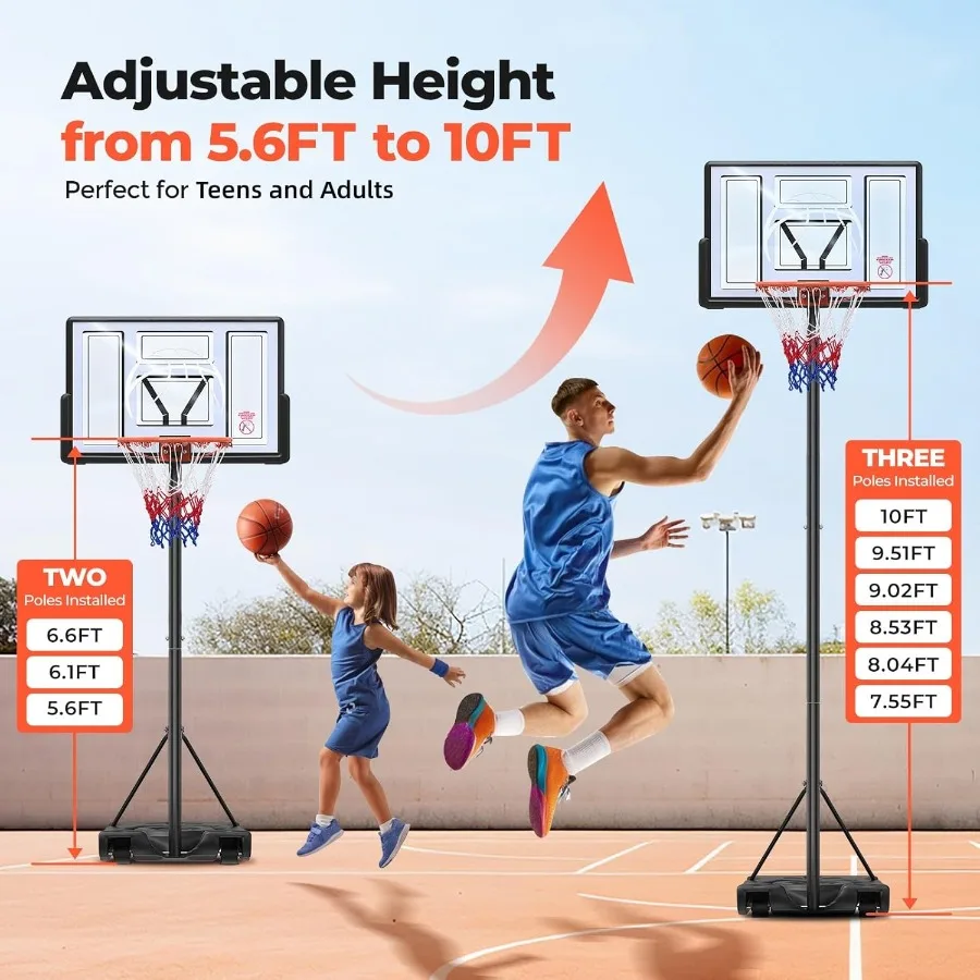 Tragbarer Basketballkorb mit höhenverstellbarem Design-Rückwand mit befüllbarer Basis und 2 Rädern für den Außenbereich, ideal für Teenager