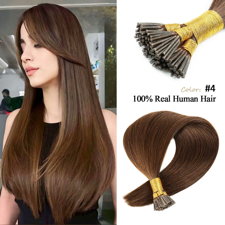 I Tip Hair Extension Straight Human Hair Extension 100pcs/Set Capsule Keratin Natural Fusion Human Hair Extension 16-24in 40/50g