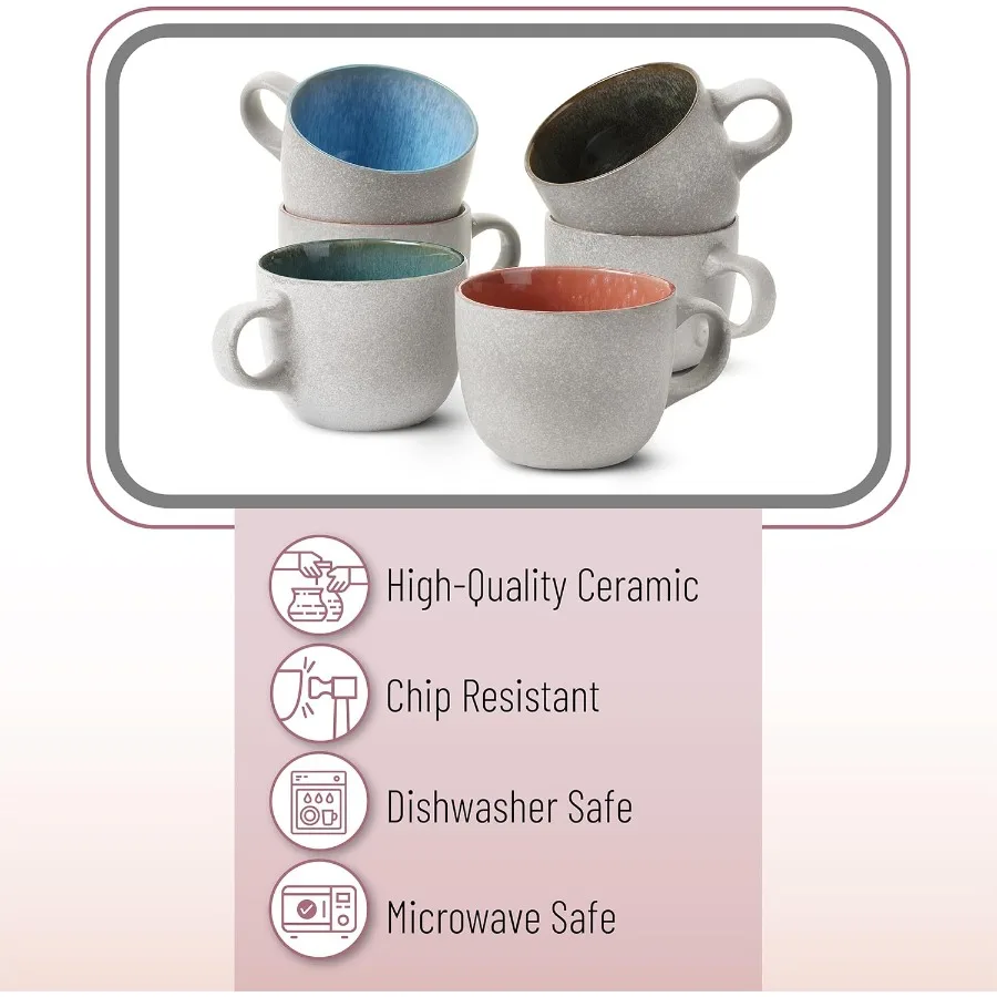 مجموعة من 6 أكواب قهوة سعة 14 أونصة للاستخدام اليومي وهدايا العطلات فناجين قهوة سيراميك متينة بتصميم أنيق مثالي لشركة Morning Co