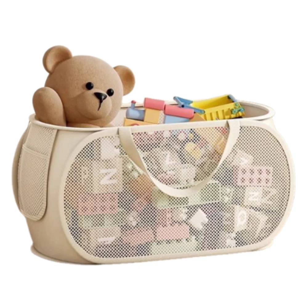 

Large Capacity Kids Toy Storage Bin Mesh Portable Folding Laundry Basket Breathable with Handle Household Storage Bag Bedroom