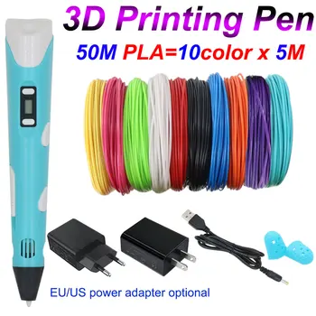 Kids 3D pen drawing printing pen LCD display with power adapter 10/12 colors PLA for children men Christmas birthday gift