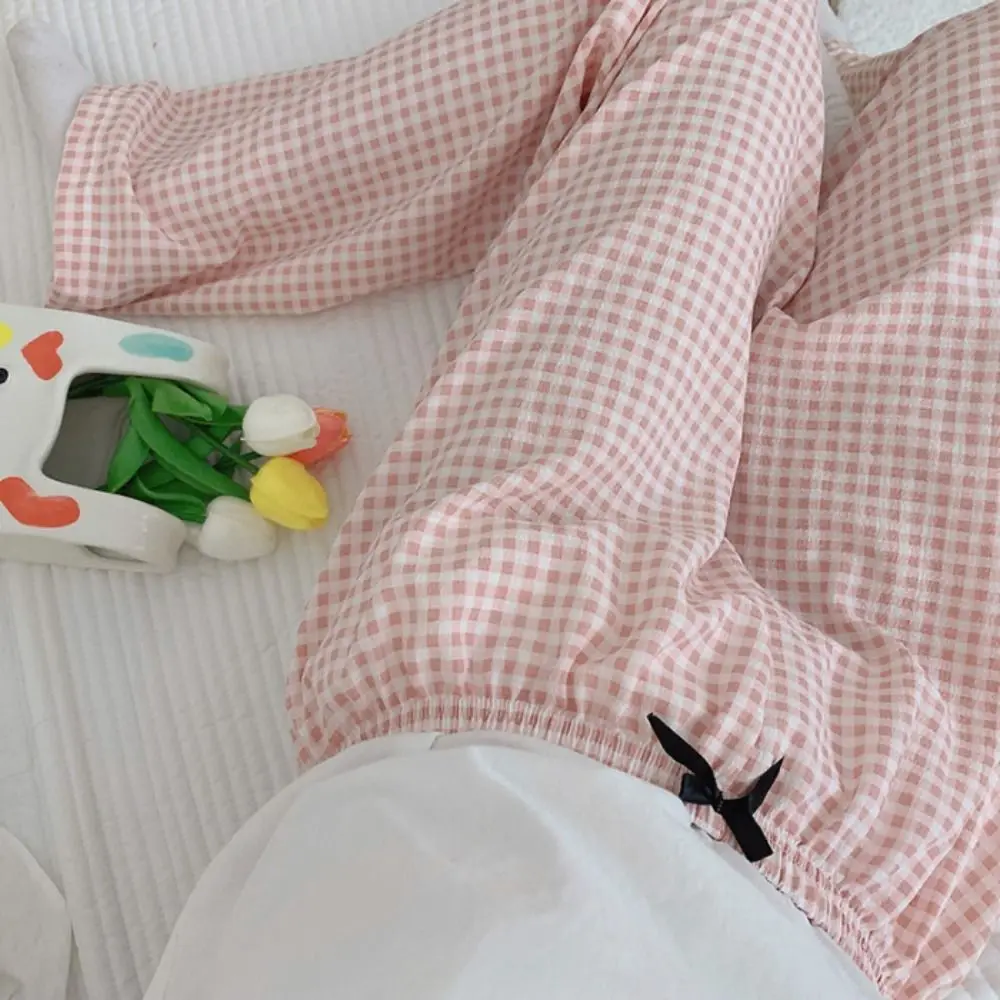

Stripe Plaid Casual Pants Women High Waist Pajamas Girls’ Sleepwear Nightwear Wide Leg Baggy Home Pajama Spring Autumn
