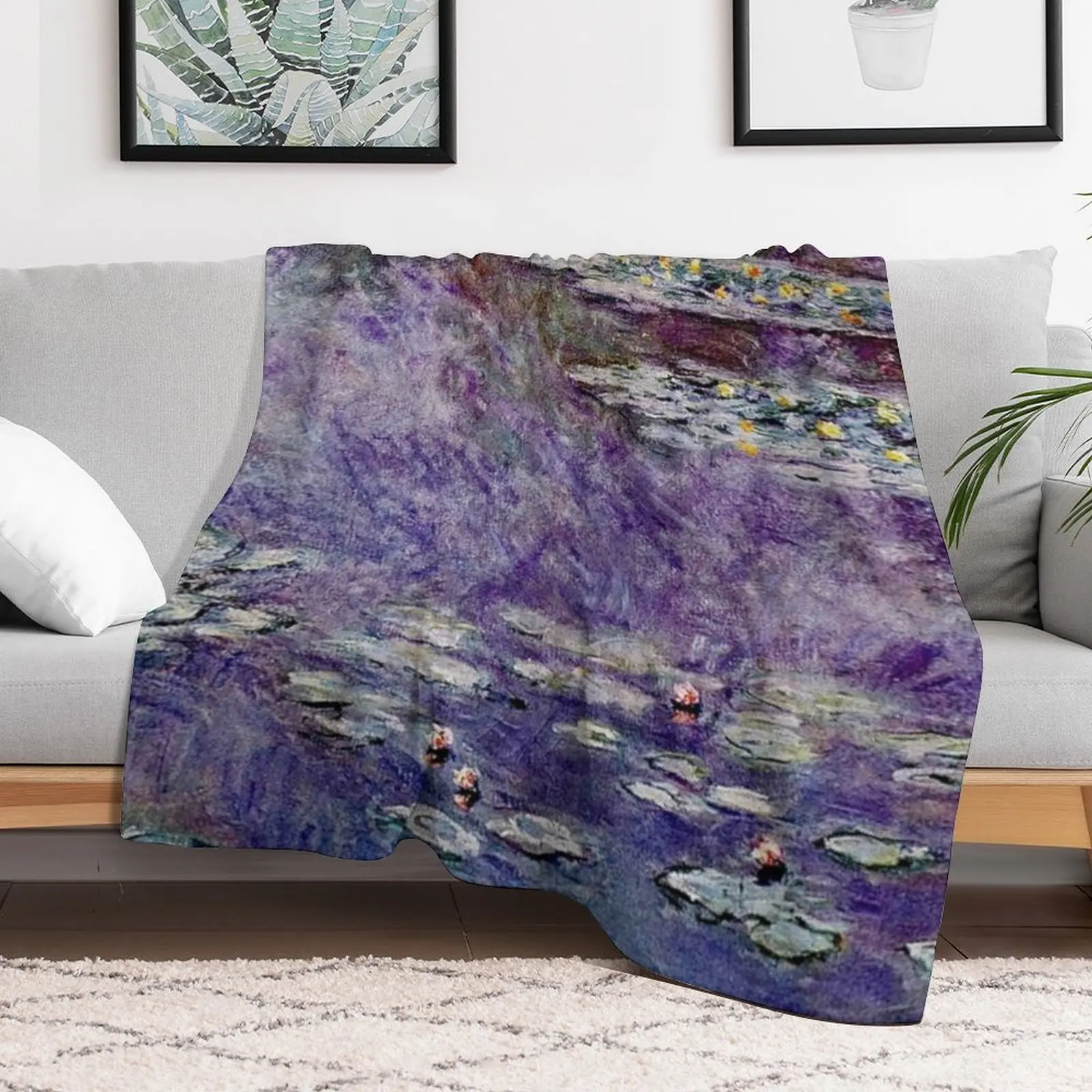 Lavender Water Lilies Les Nymph??as Lavandes par Claude Monet Throw Blanket Sofa Quilt Bed Fashionable Cute Blankets