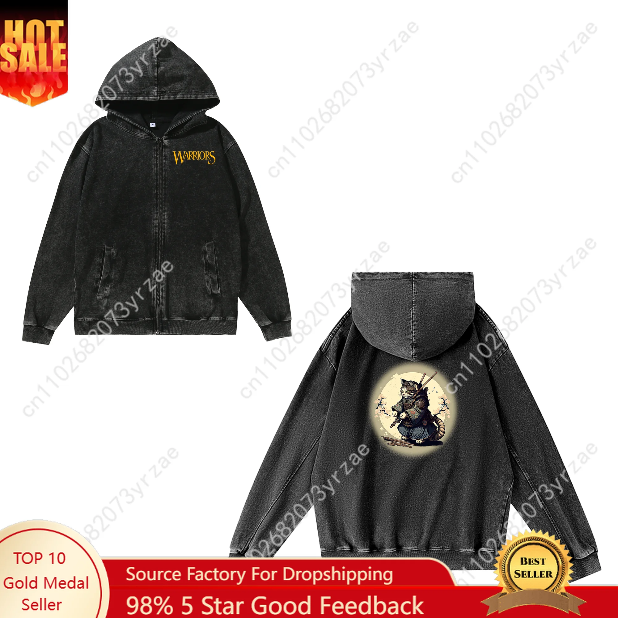 Sudadera con cremallera de guerrero de gato para hombre y mujer, sudaderas con capucha Retro para adolescentes, jersey Vintage, sudadera con bolsillo, chaqueta hecha a medida con cremallera completa