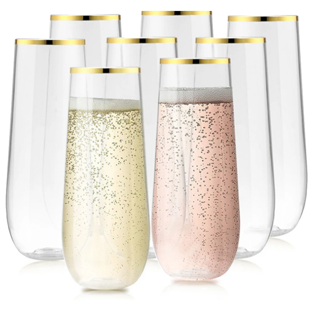 

8pcs Golden Plastic Cocktail Glasses Flutes Unbreakable Party Cups Sweet Dessert Goblets Practical Use