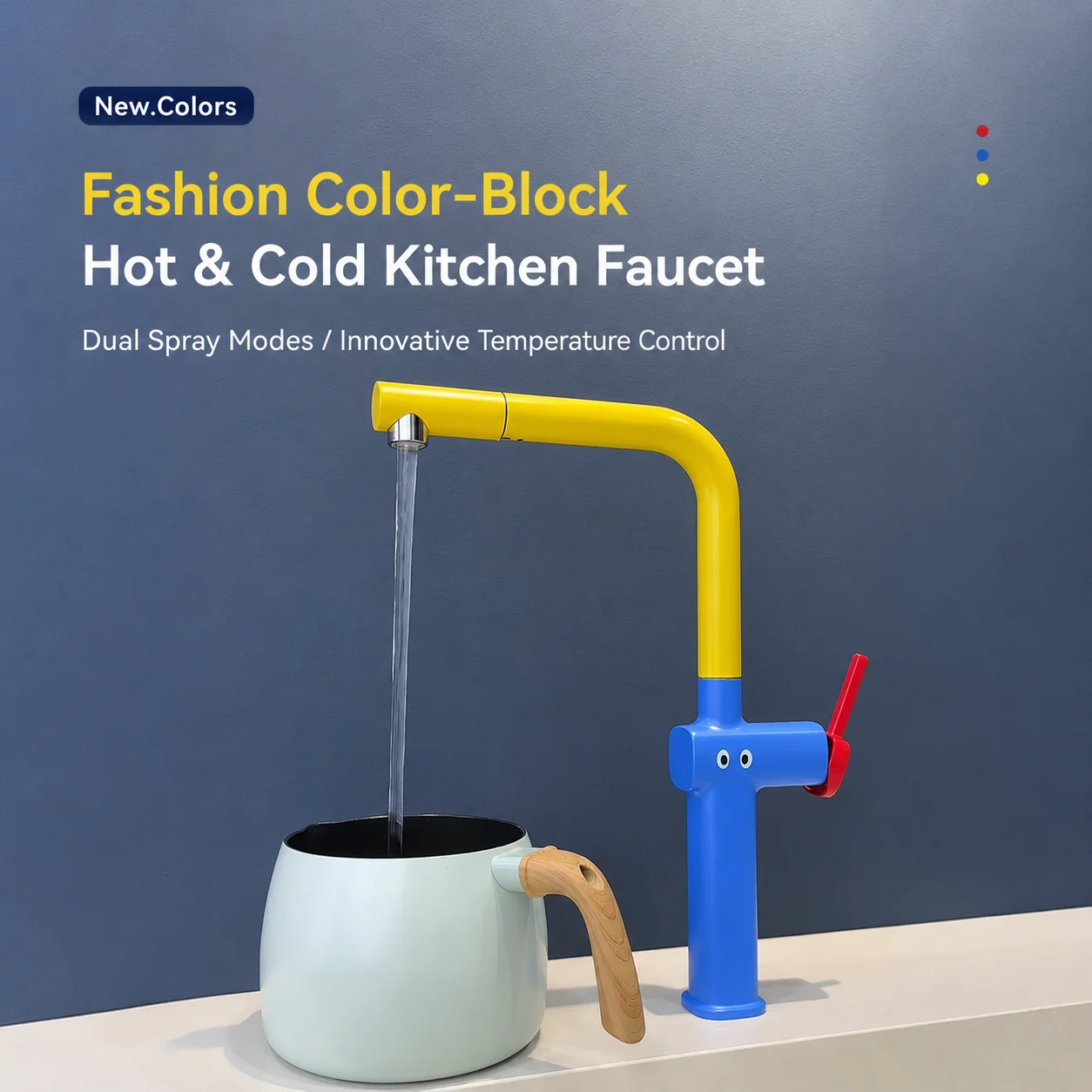Cartoon Color Block Kitchen Faucet 60cm Pull Out Hose Dual Spray 360 Swivel Hot Cold Water Sink Mixer Tap Crane