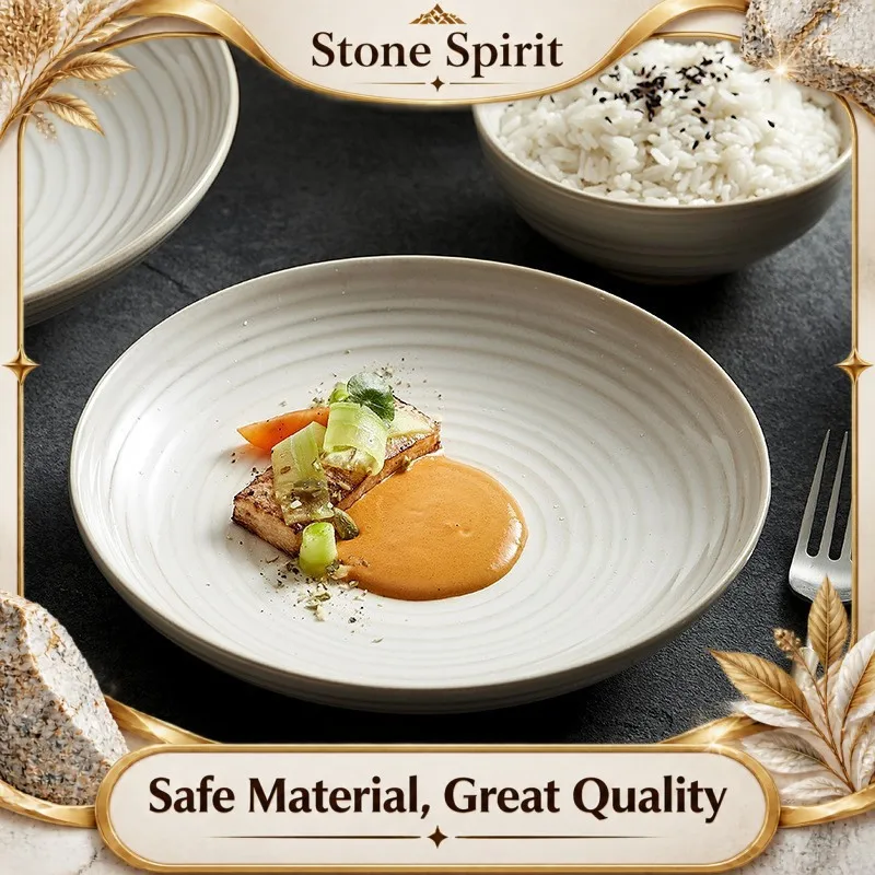 【Premium】Threaded Ceramic Bowls, Salad Bowls, Soup Bowls, Dessert Plates, Dining Plates, Soup Plates, Tableware，Kitchen Utensils