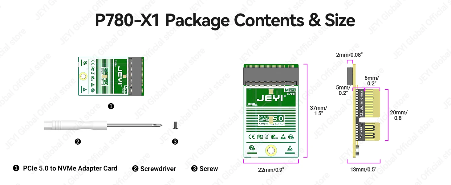 JEYI Flache PCIe 5.0 X1 zu NVMe Adapterkarte 32Gbps Flaches Design Ohne GPU-Blockierung für M2 2230 NVMe SSD Mini-Erweiterungskarte – Detail 11